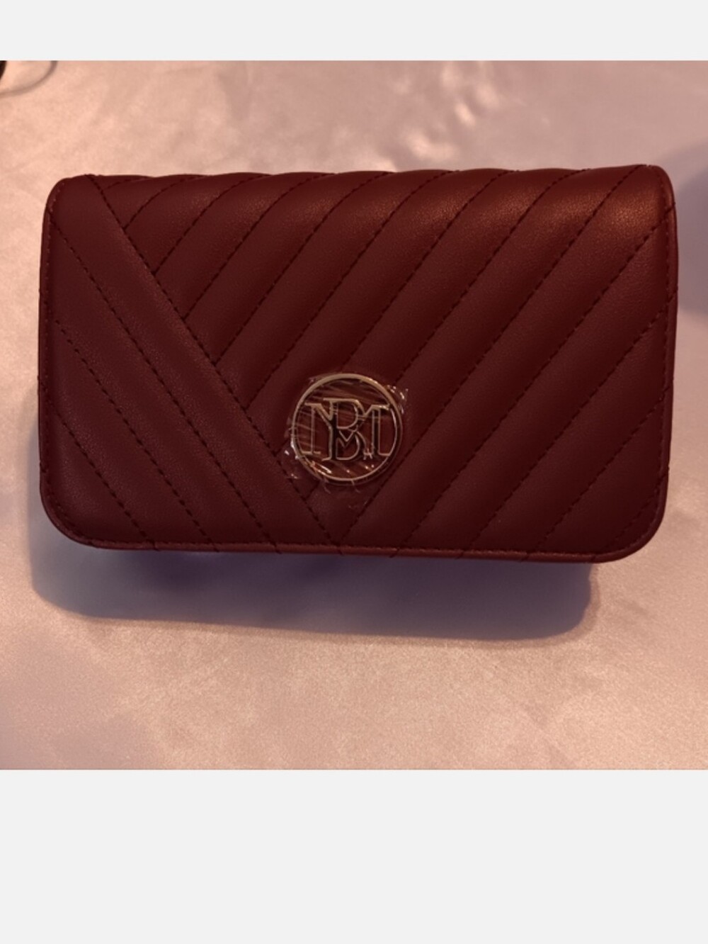 #216 Badgley Mischka Maroon Quilted Crossbody with Gold Chain